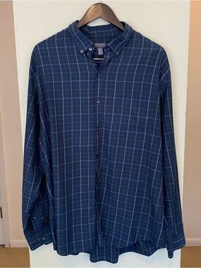 Van Heusen Men's Flex Long Sleeve Blue Plaid Button Up Shirt Size XL